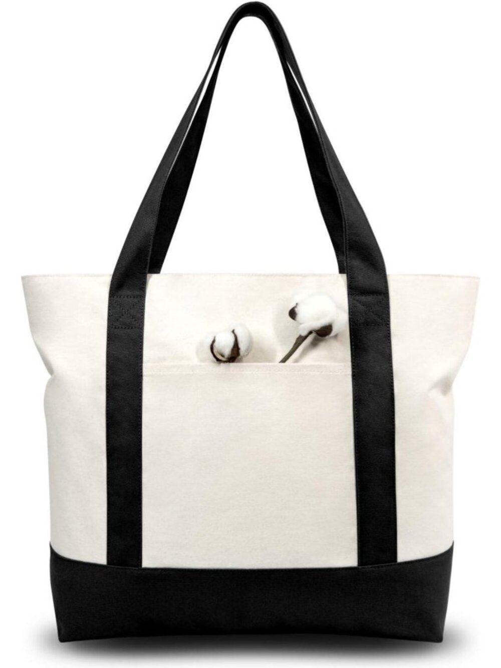 Reusable Canvas Tote Bags 3-Pack with Zipper & Pocket - Eco-Friendly Grocery